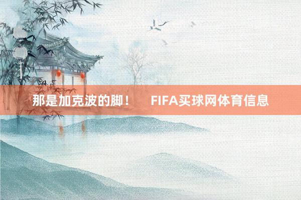 那是加克波的脚！    FIFA买球网体育信息